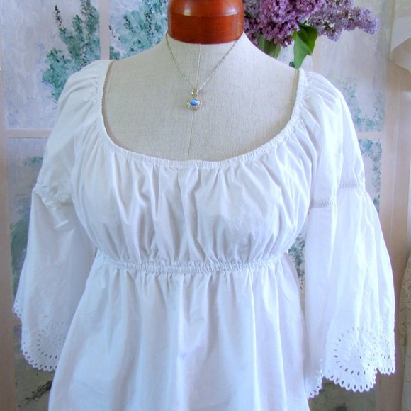 EMPIRE WAIST TOP, 10, WHITE COTTON EYELET, BELL SLEEVES, ON or OFF-SHOULDERRRRRR - Picture 6 of 6